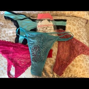 Lot of Five (5) New Thong Panties size XL, Knotty Knickers + 1 Auden